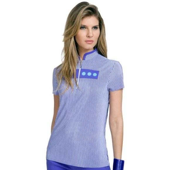 Jamie Sadock Womens Pinstripe Golf Polo 92147 in Purple White Size XL - Picture 3 of 5